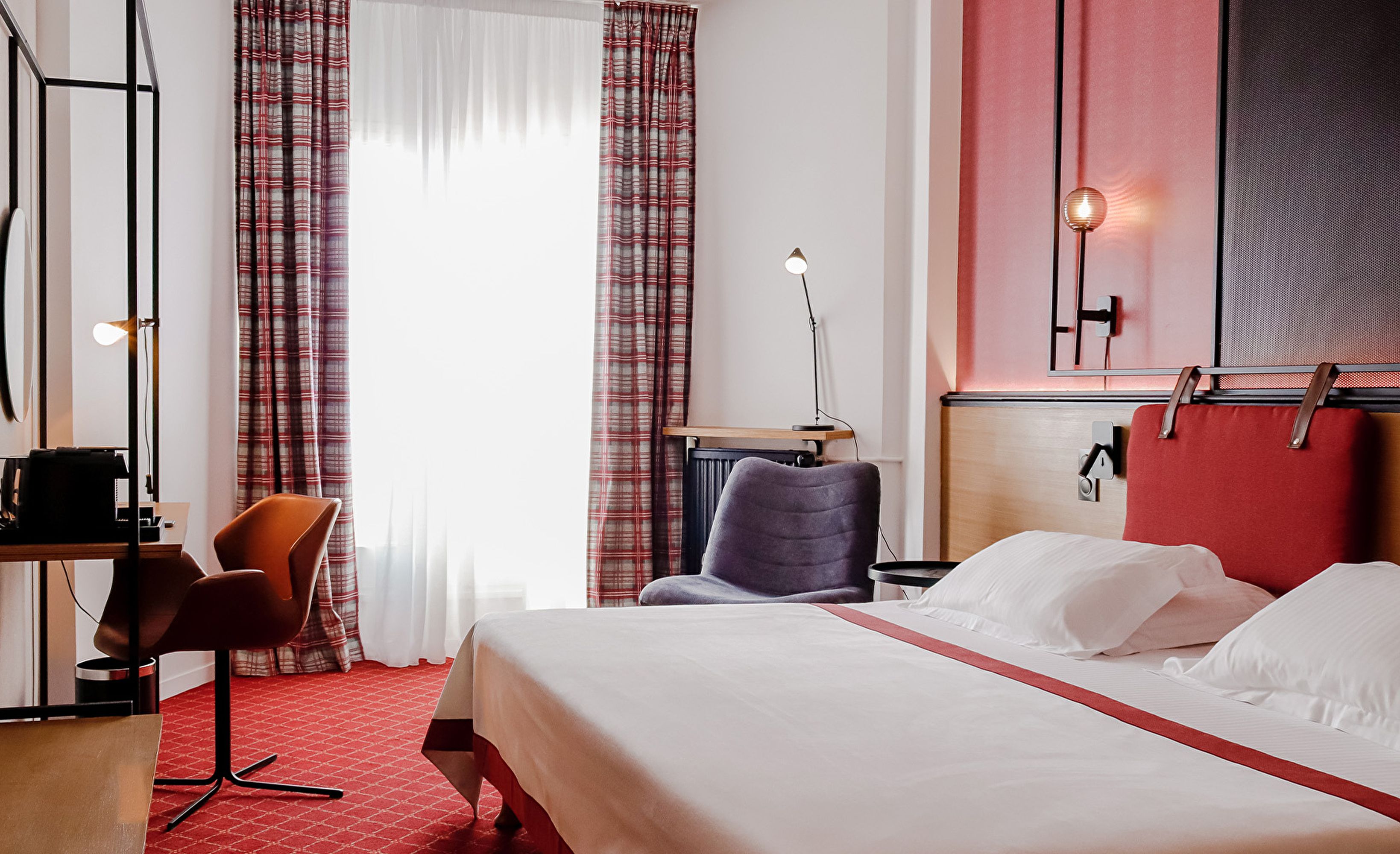 Chambre double rideaux ecossais