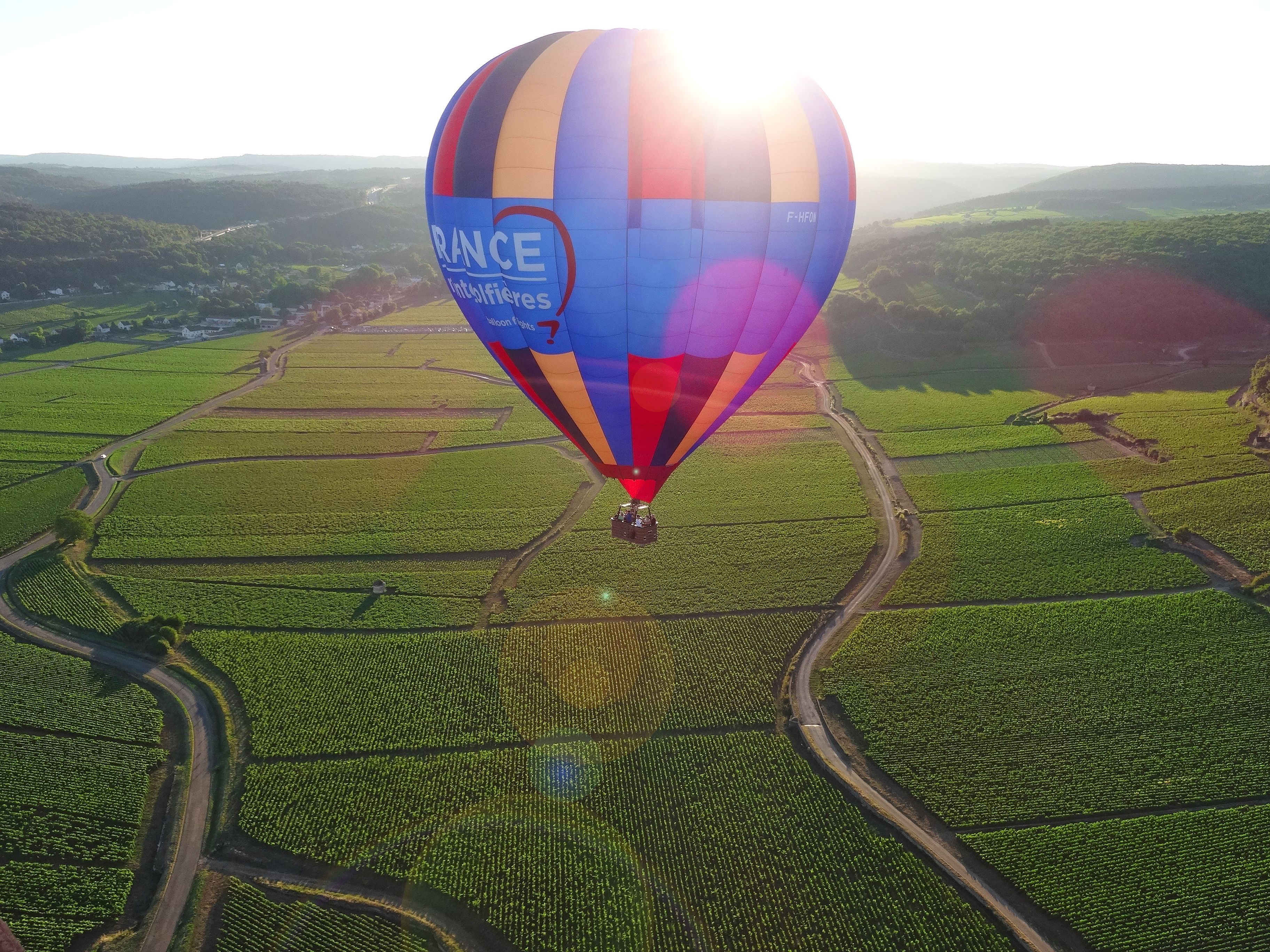 Vol en montgolfière au-dessus des vignes bourguignonnes