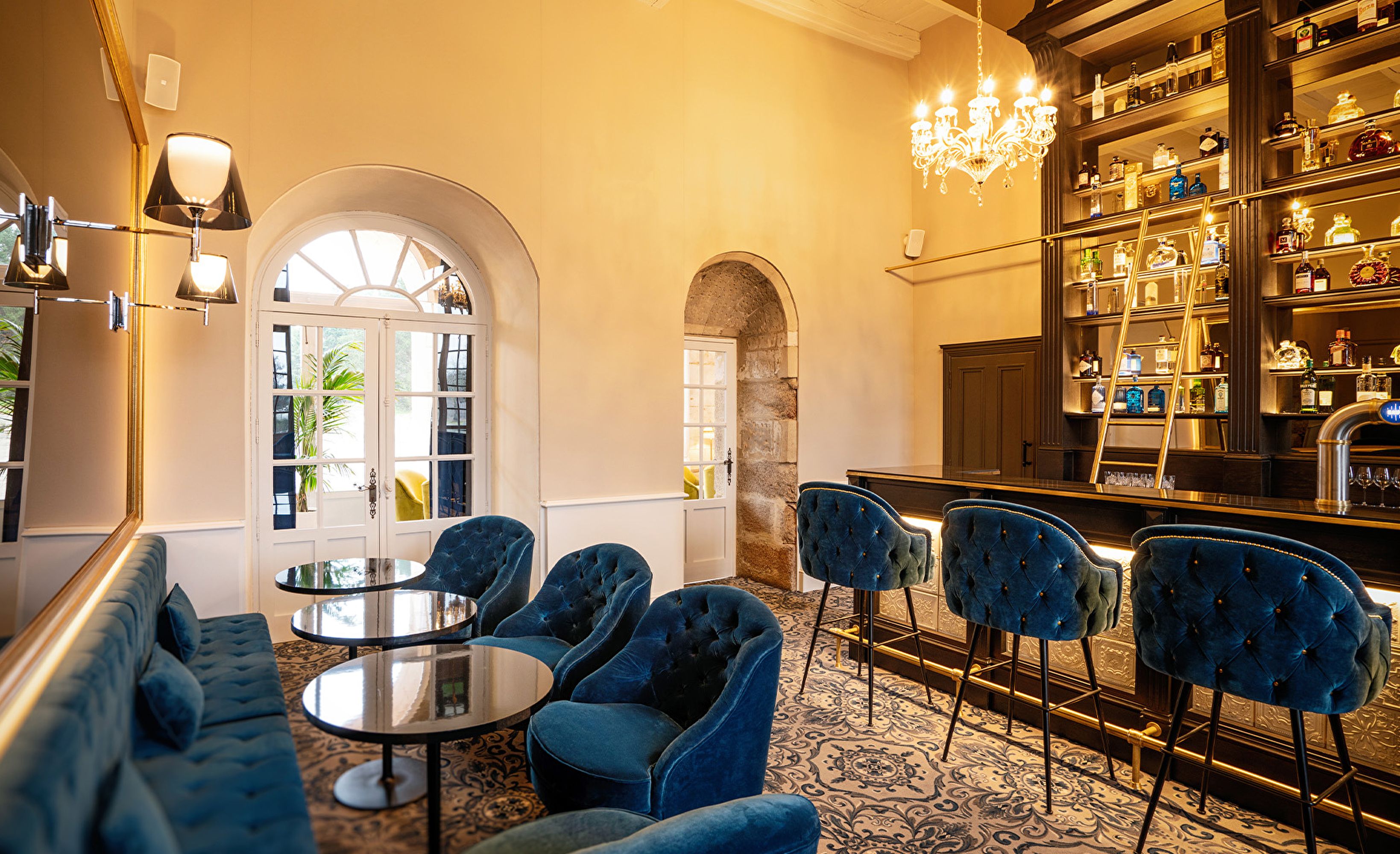 Bar comptoir velours bleu