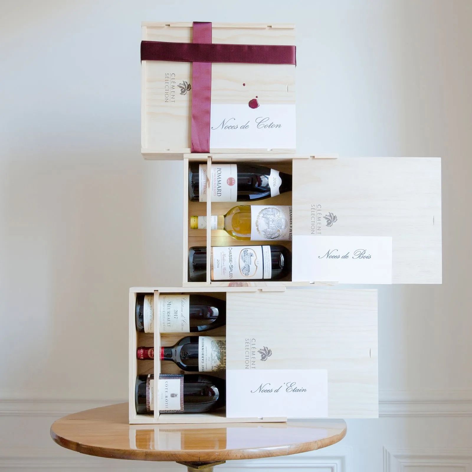 Coffrets bois Clément Sélection bouteilles de vin