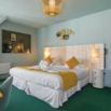 Chambre double vert eau tete de lit bois