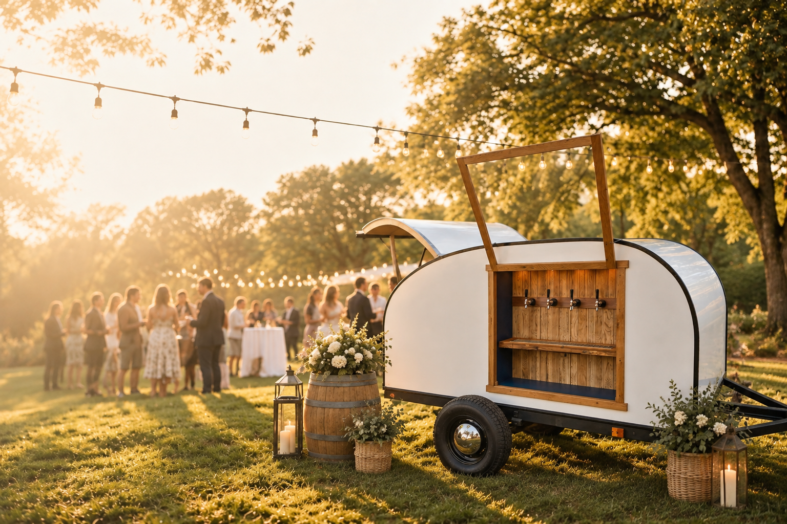 Concept of the Golden Hour four-tap beverage trailer in warm evening light.