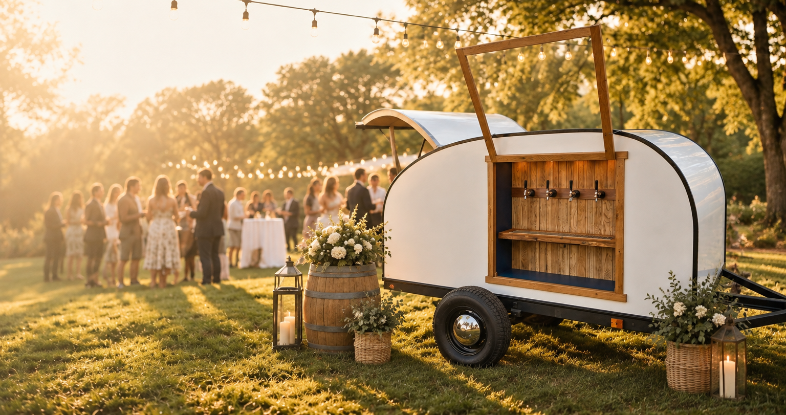 Concept of the Golden Hour four-tap beverage trailer in warm evening light.