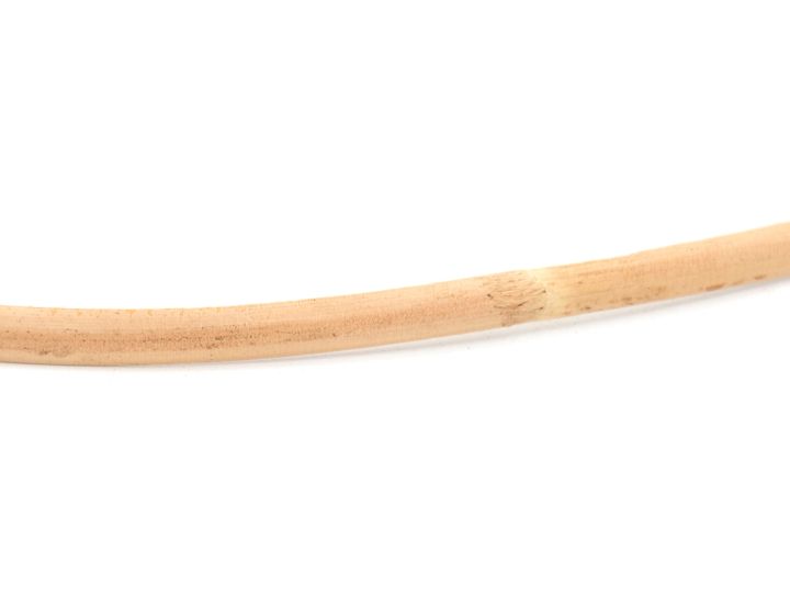 A single rattan reed curving across the frame, pale honey-coloured and marked by a small darker node.