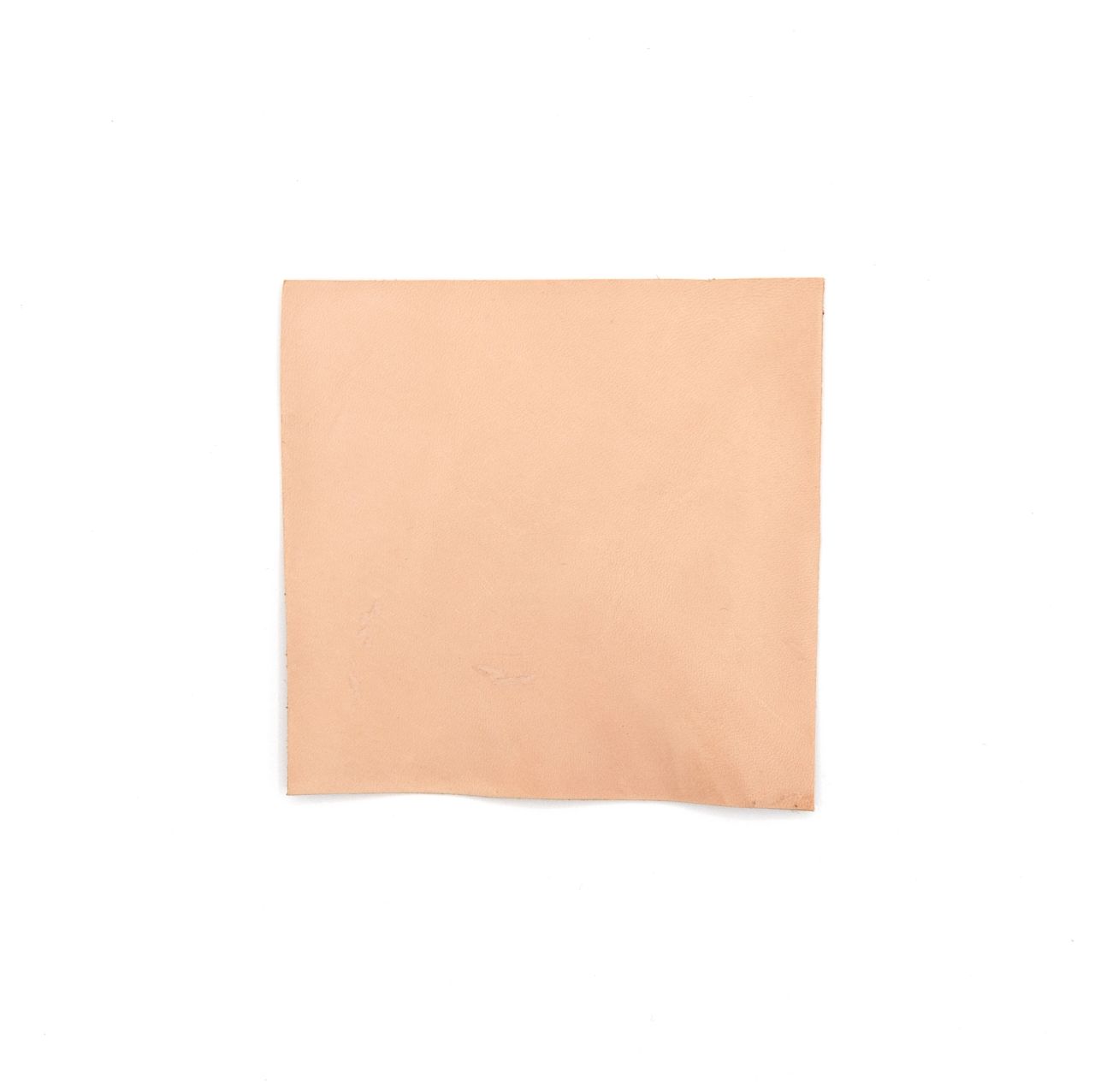 A square of chrome-tanned bison leather in soft blush pink, its surface smooth and matte, one corner curling slightly.