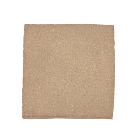A square fired slab in soft grey-buff, its surface finely grainy with slightly rounded corners.