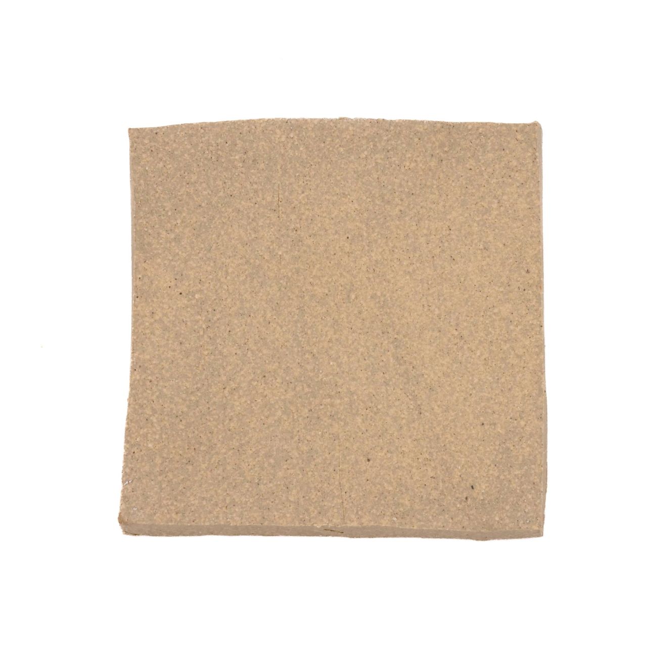 A square fired slab in warm sandy buff, its surface evenly grainy with slightly wavering edges.