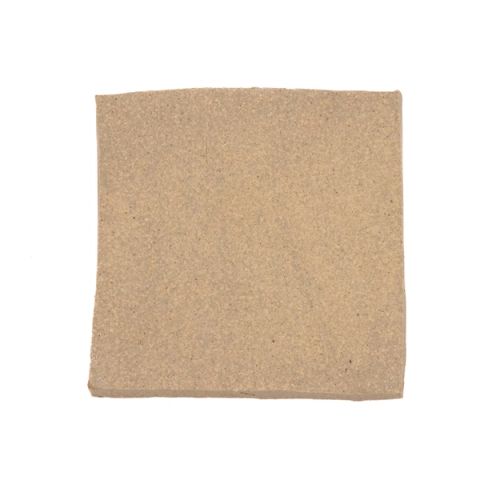A square fired slab in warm sandy buff, its surface evenly grainy with slightly wavering edges.