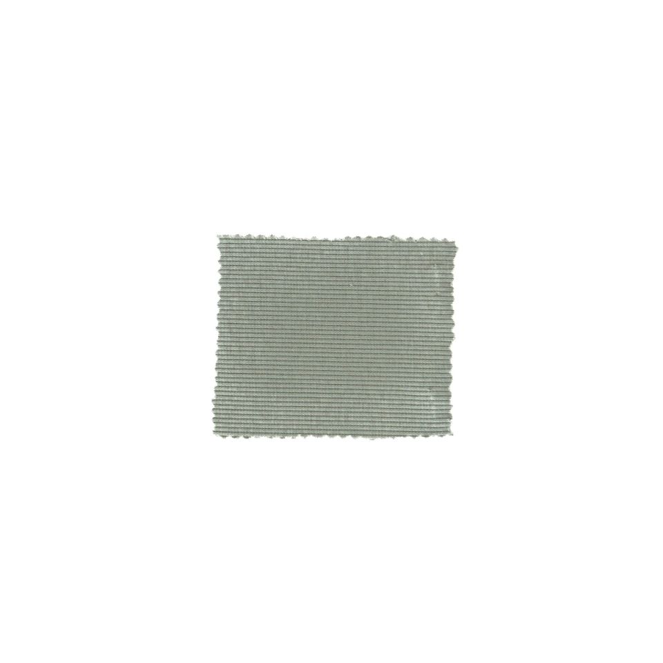 A small square swatch of sage-green jersey, its face marked by fine horizontal ribs with a slightly rolled lower edge.