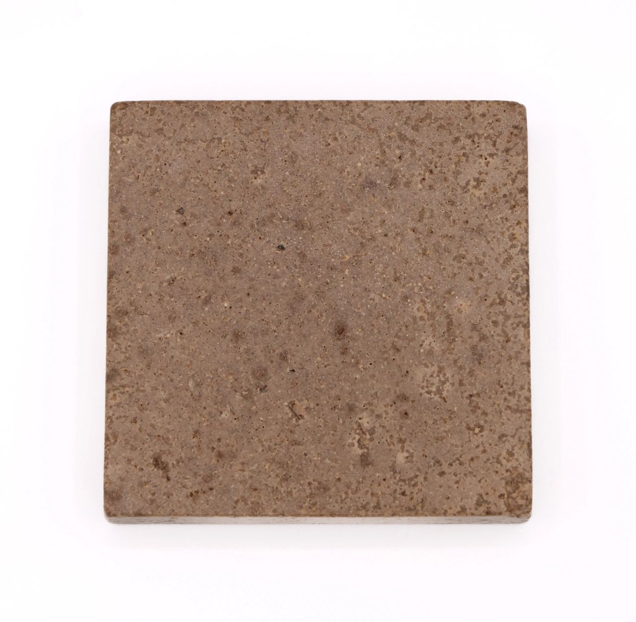 A square tile in muted grey-brown, its surface finely speckled with darker particles.