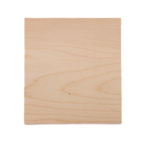 A square of birch-faced plywood, its front veneer pale and almost plain with a faint arc of grain.
