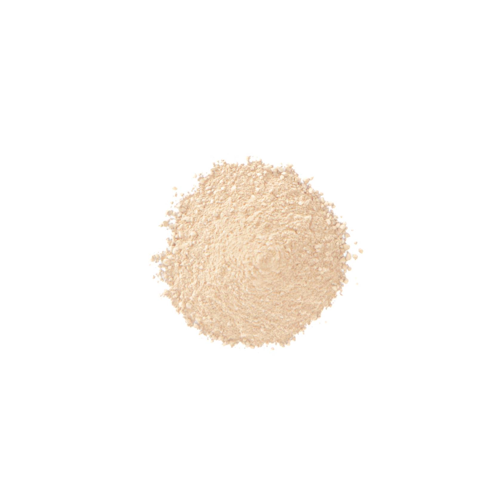 A small heap of dry clay powder in pale cream-pink, fine and floury, mounded softly.