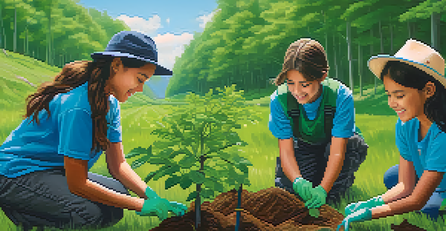 Students planting trees in a national park, highlighting their commitment to environmental responsibility amidst lush greenery.