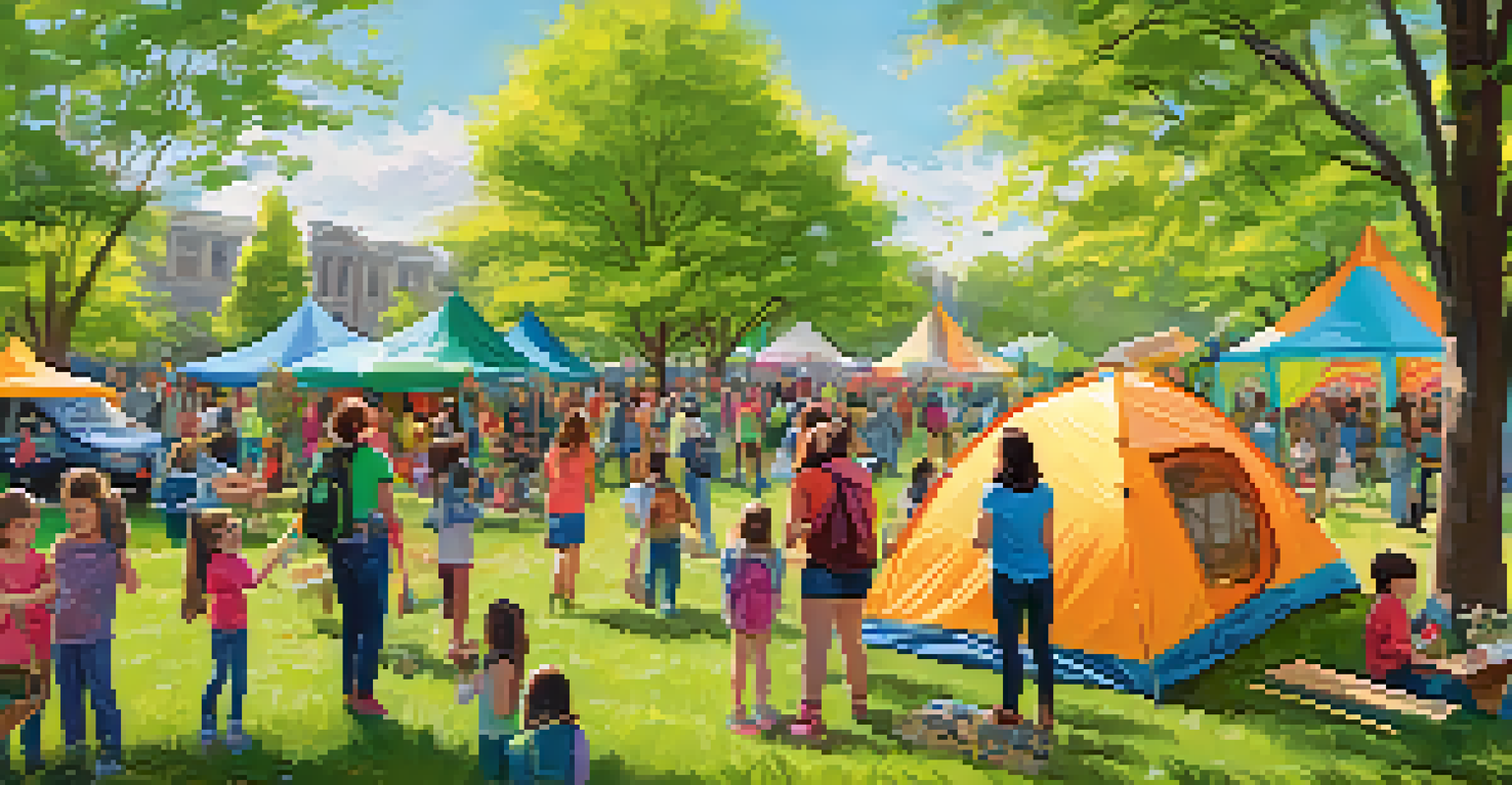 Families participating in eco-friendly activities and crafts at the Earth Day Festival in a sunny park.
