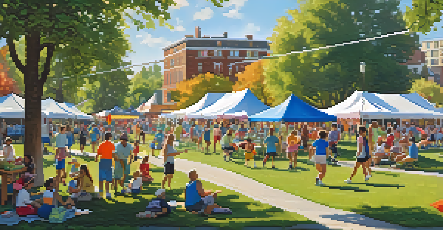 A multi-sport festival in a park with people participating in different sports, food vendors, and families enjoying picnics.