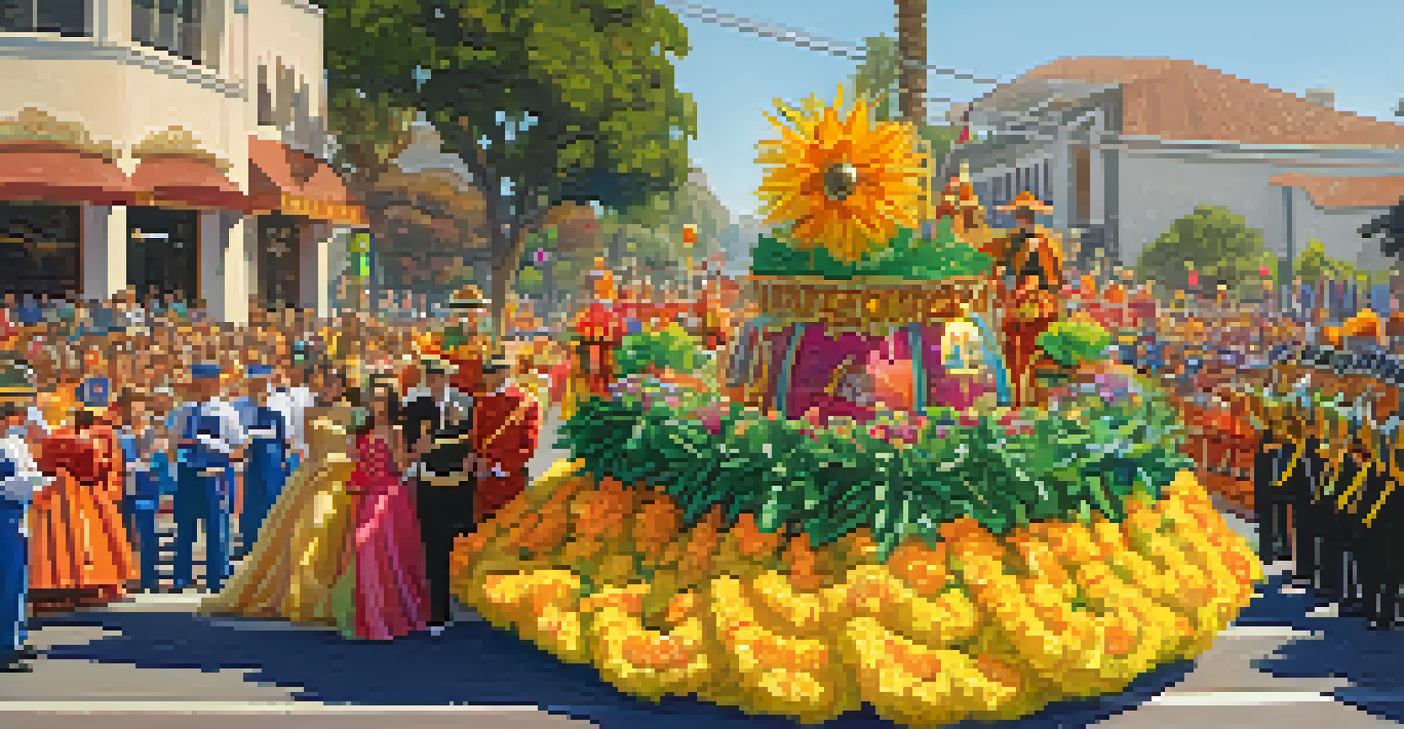 Colorful parade float during New Year's Day parade, with musicians and excited crowd.