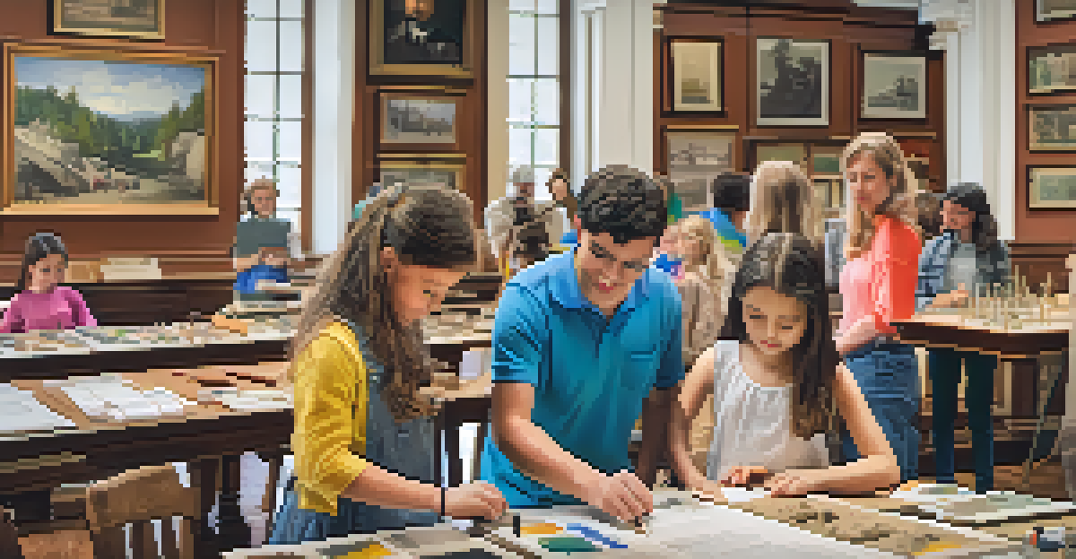 Visitors engaging in a hands-on workshop at a historical society, exploring artifacts with staff guidance.