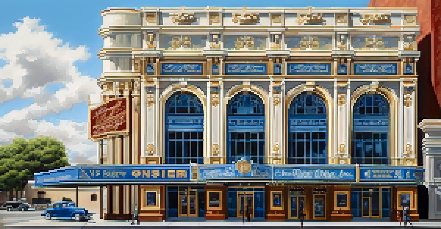 The exterior of a historic theater, highlighting its beautiful architecture and marquee on a sunny day.