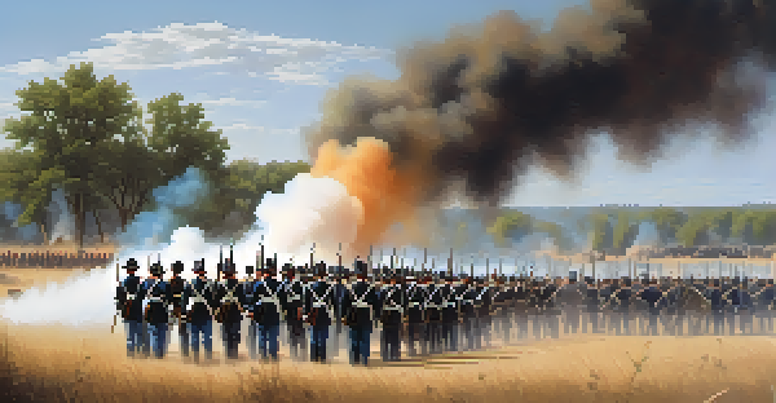 Civil War reenactors in formation on a battlefield, with smoke and spectators in the background.