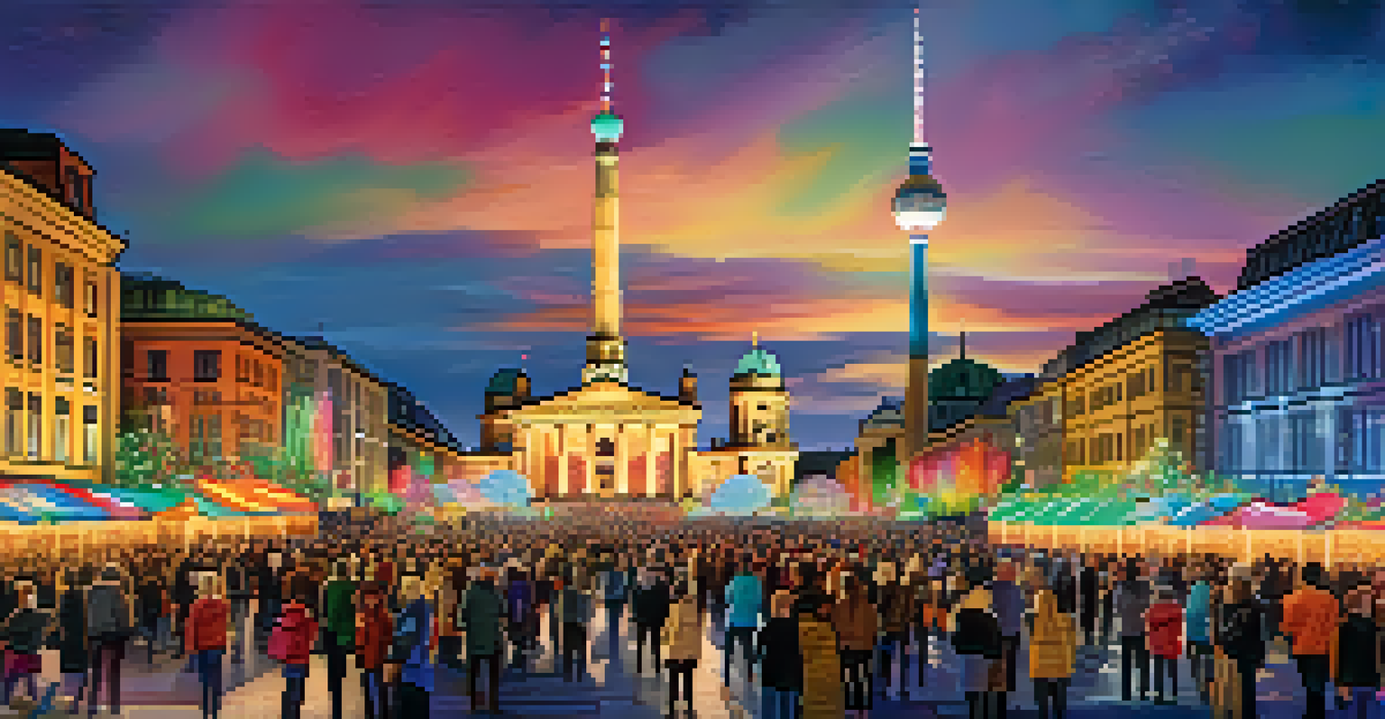 The Festival of Lights in Berlin, showcasing illuminated landmarks and a crowd enjoying the colorful displays.
