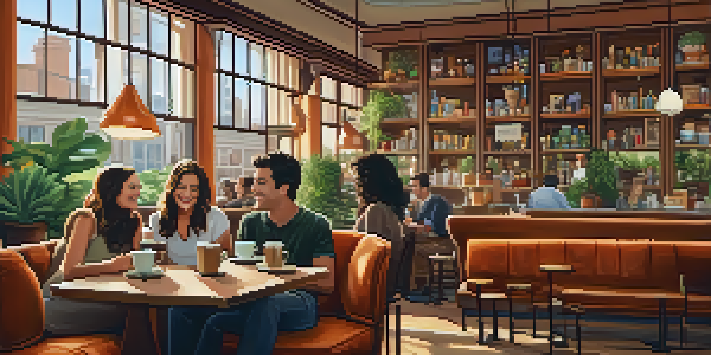 A warm and inviting coffee shop with friends enjoying coffee, reminiscent of Central Perk from 'Friends'.
