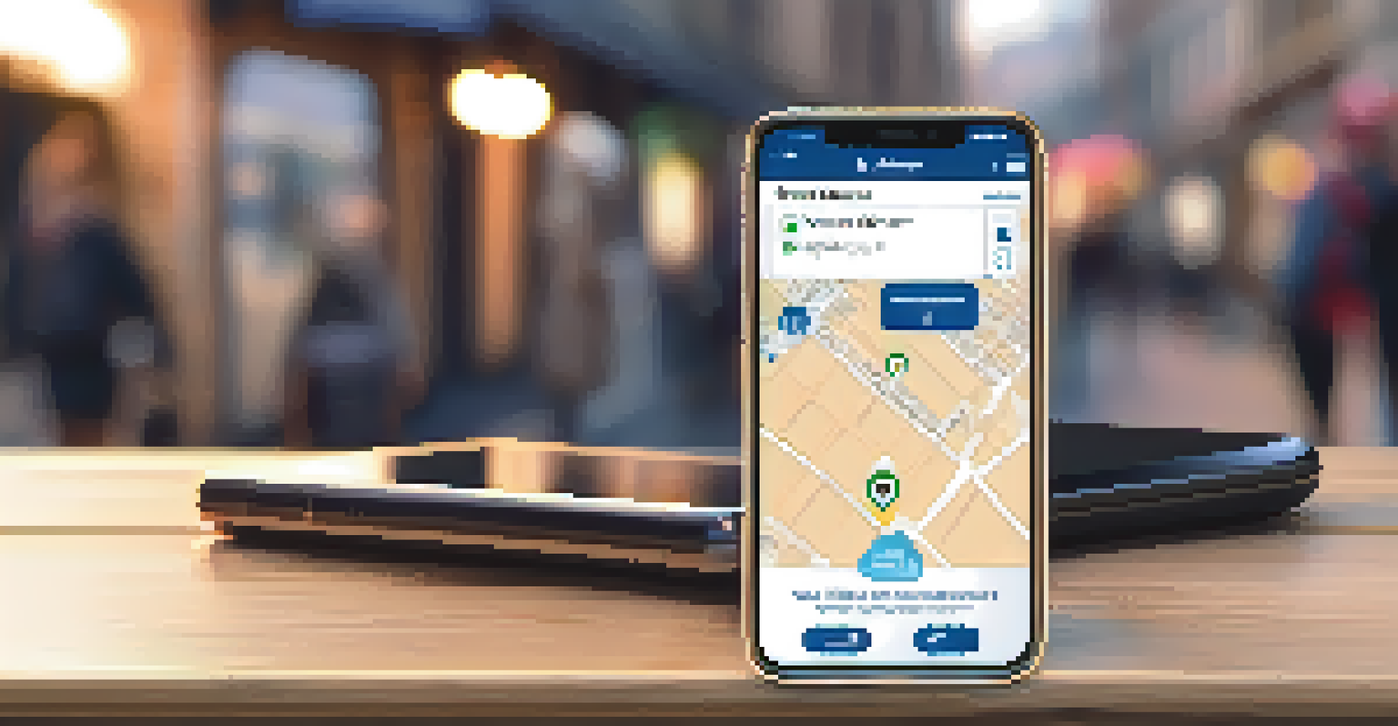 A smartphone with a travel app on a wooden table, surrounded by travel essentials.
