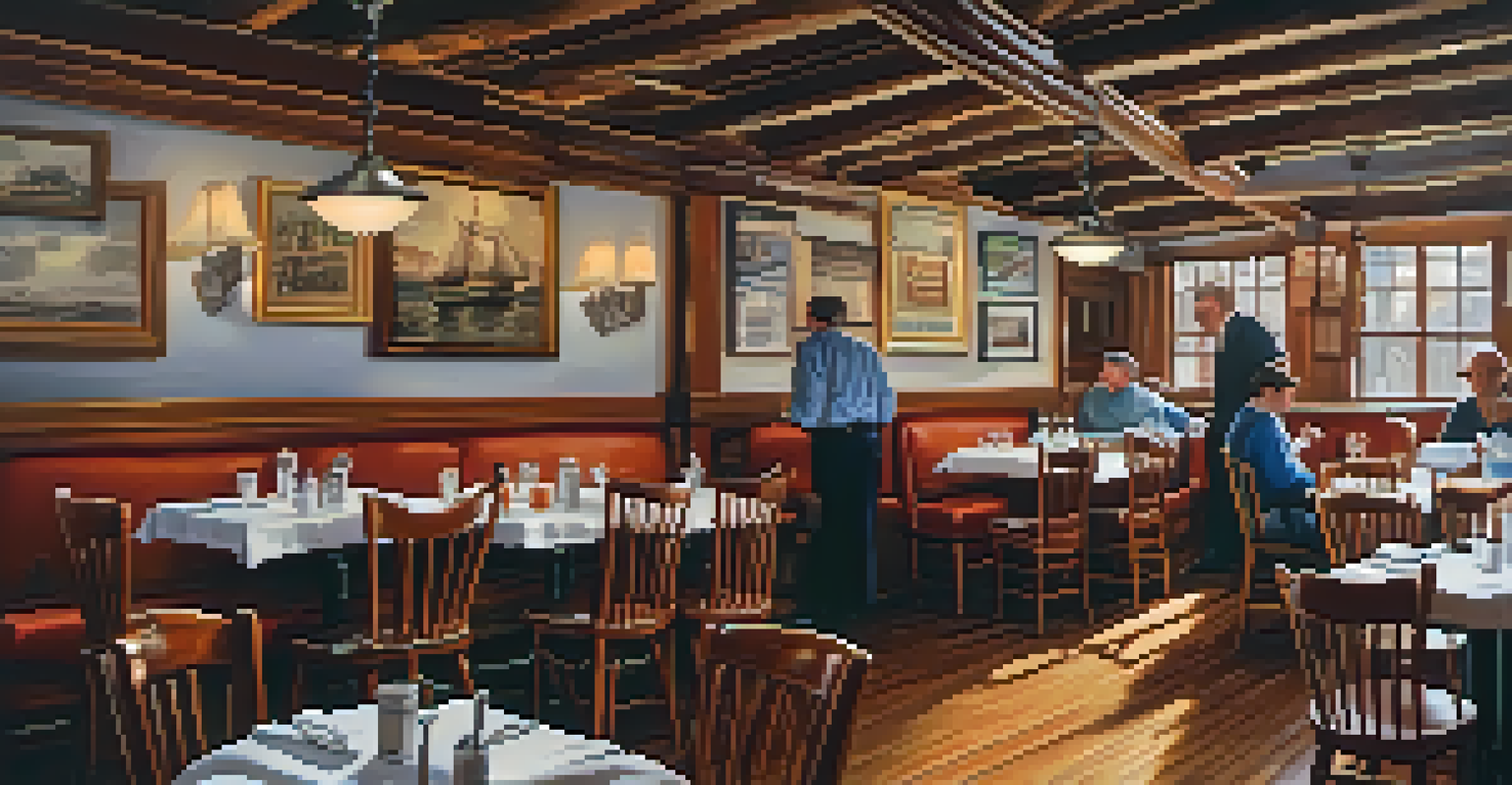 The interior of Union Oyster House, featuring diners enjoying traditional New England food in a historically rich setting.