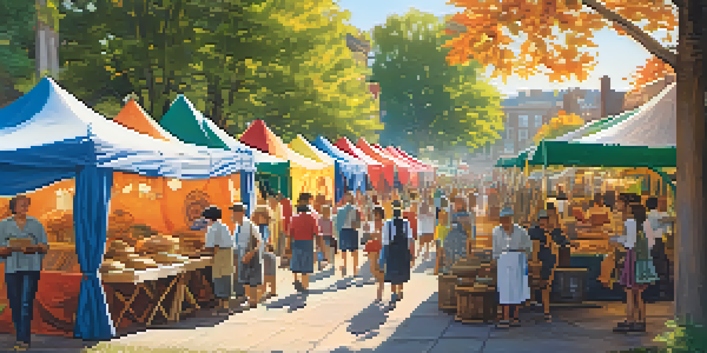 A lively heritage festival with people participating in crafts, storytelling, and traditional dances, surrounded by historical buildings.