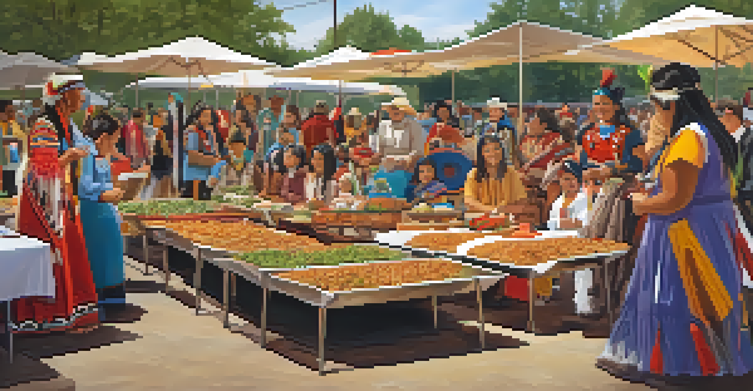 Families participating in a community event celebrating Native American culture with traditional foods, music, and art activities.