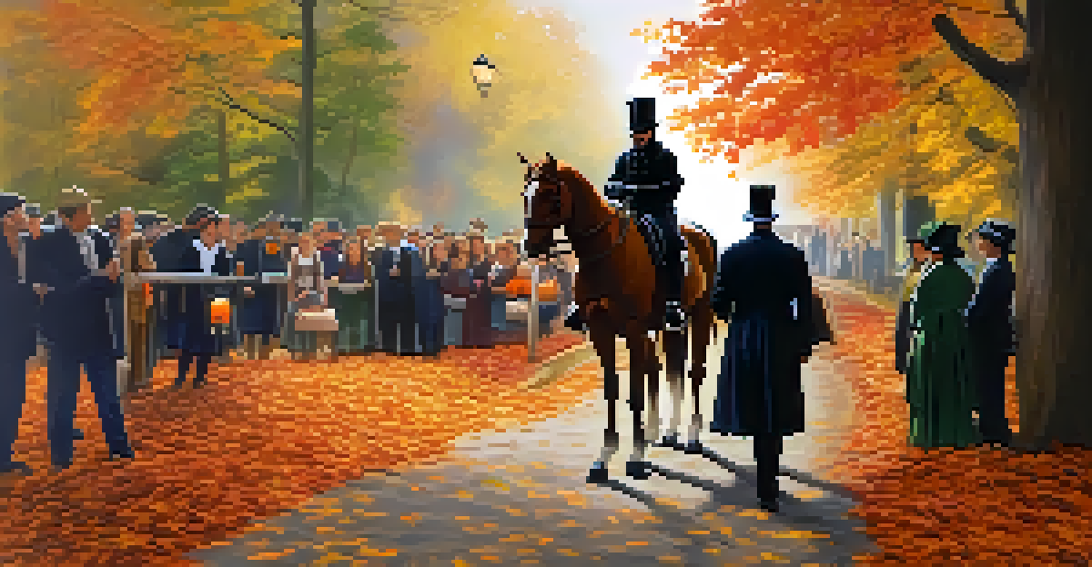 A local storyteller leading a tour in Sleepy Hollow with fall colors and lanterns.