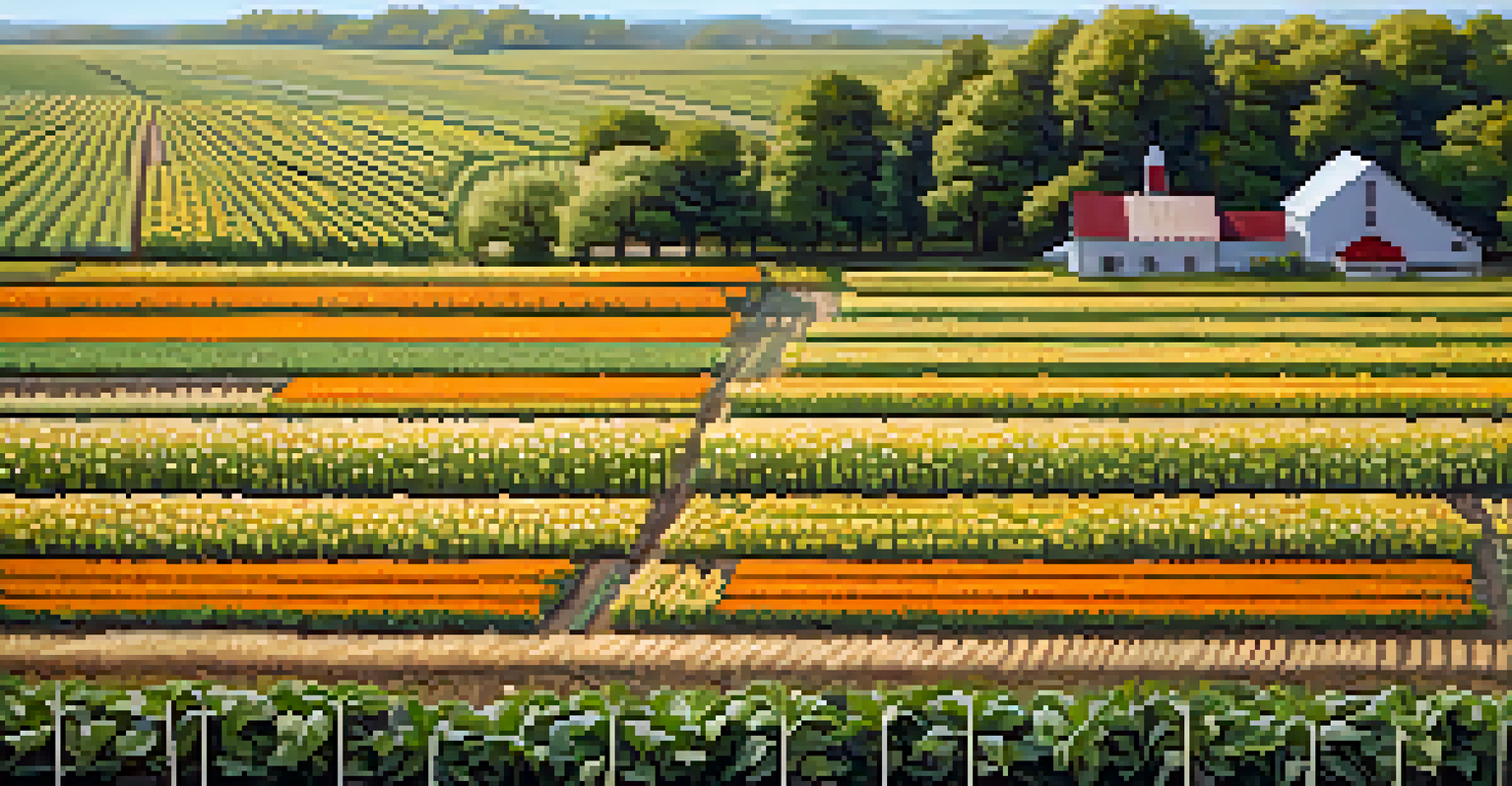 Aerial view of a diverse crop field with corn, beans, and squash, showcasing the beauty of agriculture.