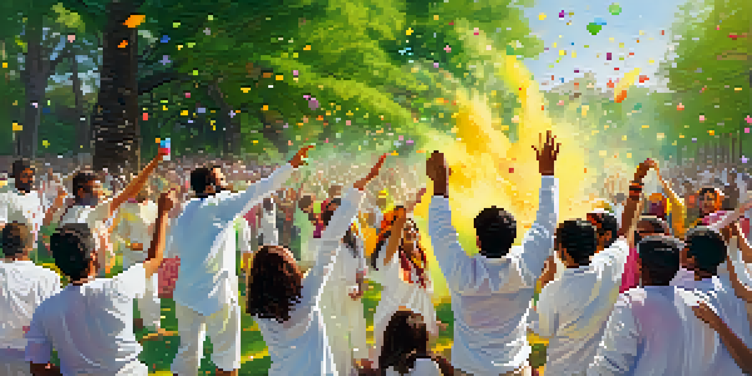 A lively Holi festival with people of various backgrounds throwing colorful powders in a green park, surrounded by blooming flowers.