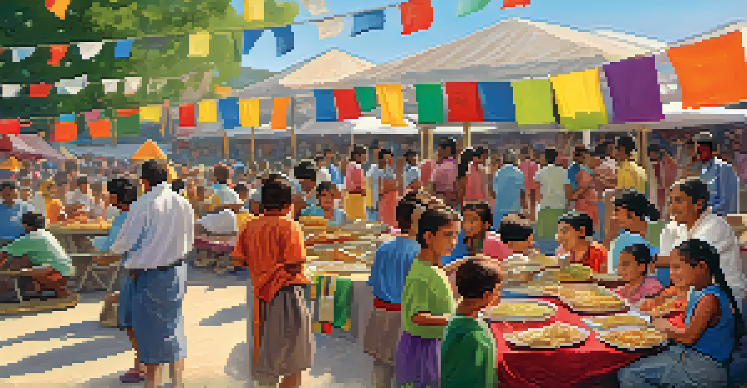 A community celebration with food stalls and families enjoying a local sports event.