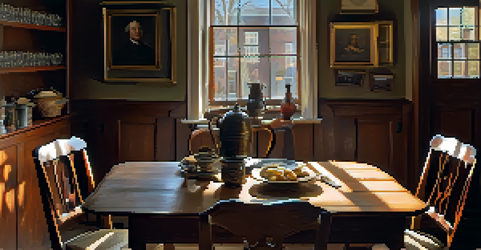 The interior of Paul Revere's House, showcasing period furniture and sunlight streaming through the windows.