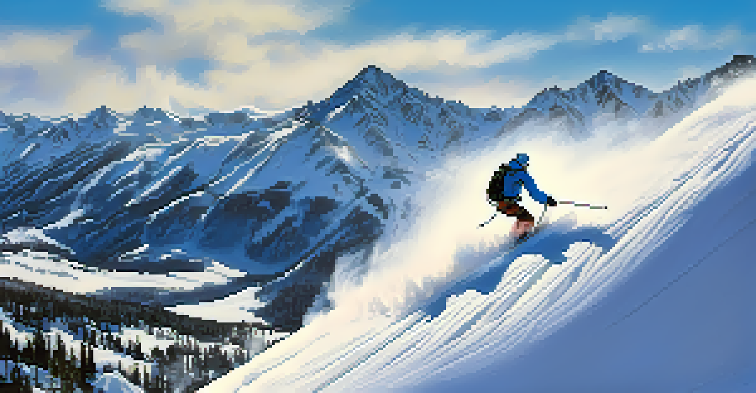 An adventurous skier navigating a steep slope at Silverton Mountain, with rugged peaks and powdery snow in the background.