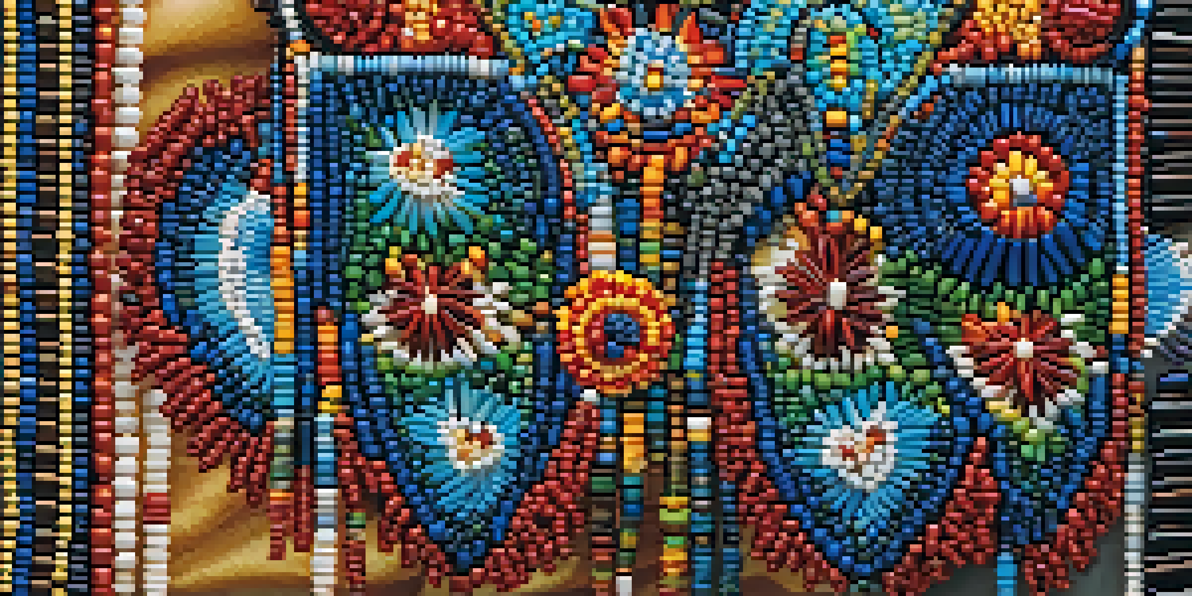 A close-up view of colorful Native American beadwork, emphasizing intricate patterns and craftsmanship against a soft natural background.