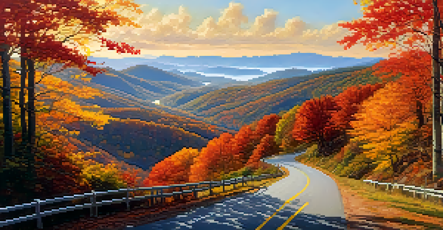 A picturesque view of fall foliage along the Blue Ridge Parkway with vibrant colors.