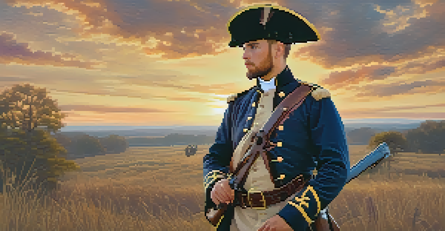 A Civil War reenactor in military attire holding a musket, set against a dramatic sunset sky on a battlefield.