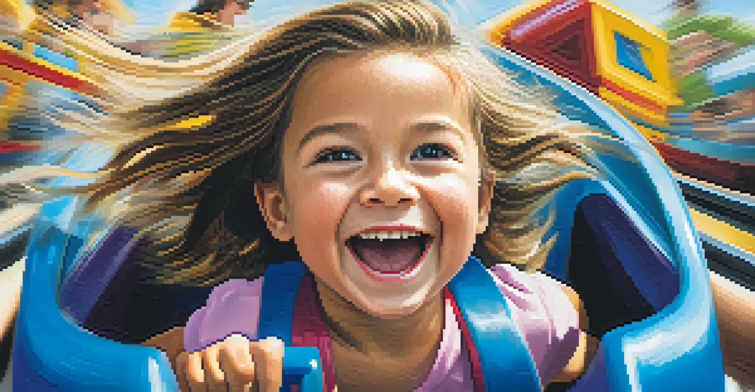 A joyful child on a roller coaster, expressing excitement and happiness.