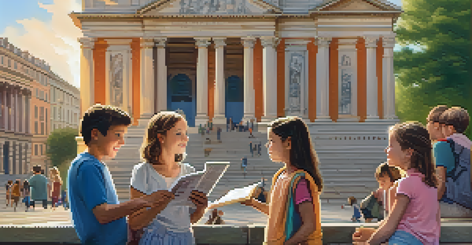 A family engaging with a historical site, reflecting on their shared experience and learning.