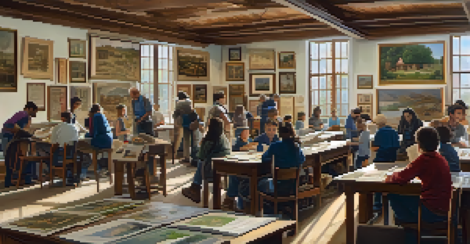 An educational workshop in a historical setting, with participants learning about local heritage surrounded by artifacts.