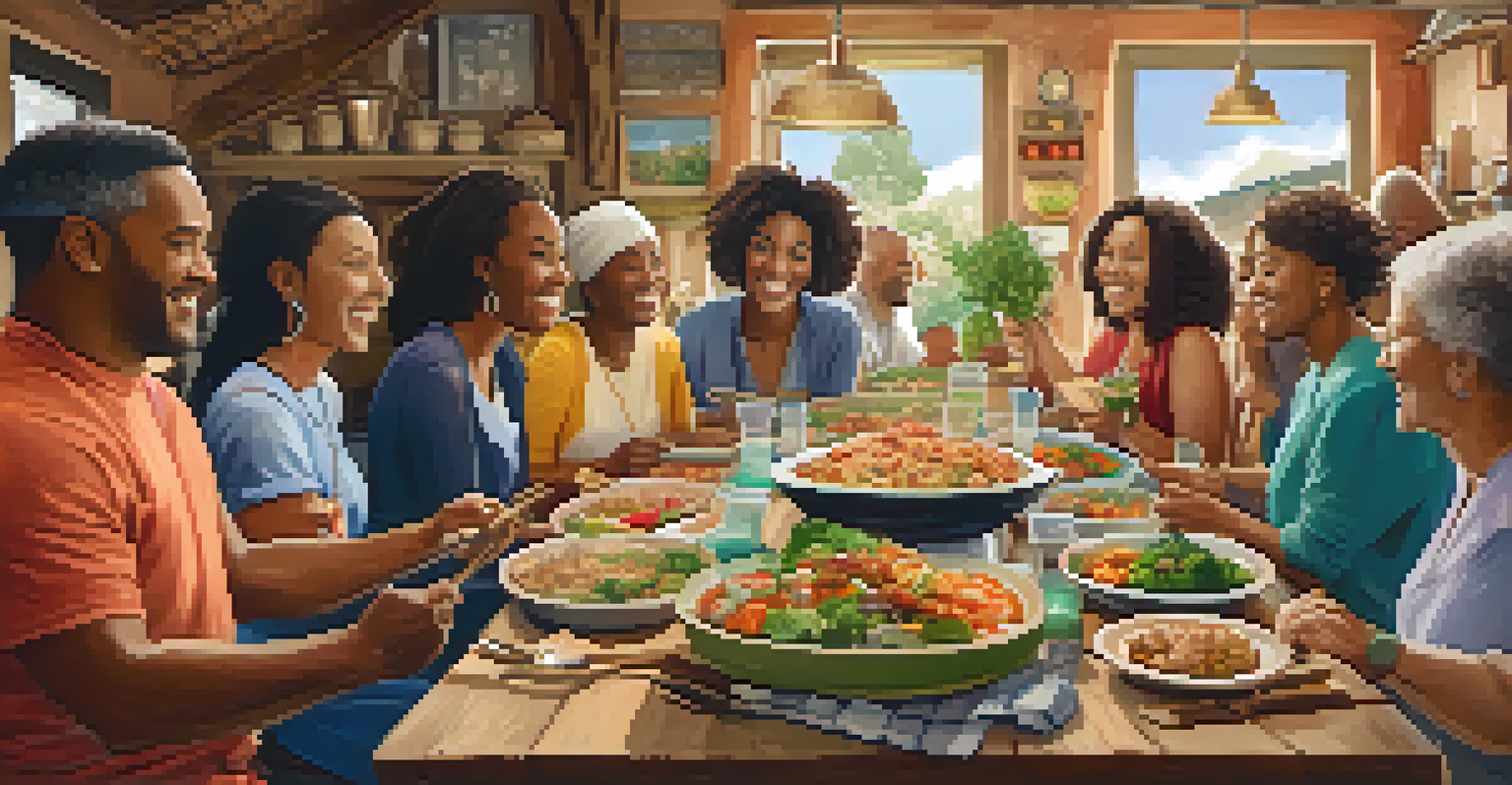 A diverse group of people sharing a meal at a table during a local food tour.