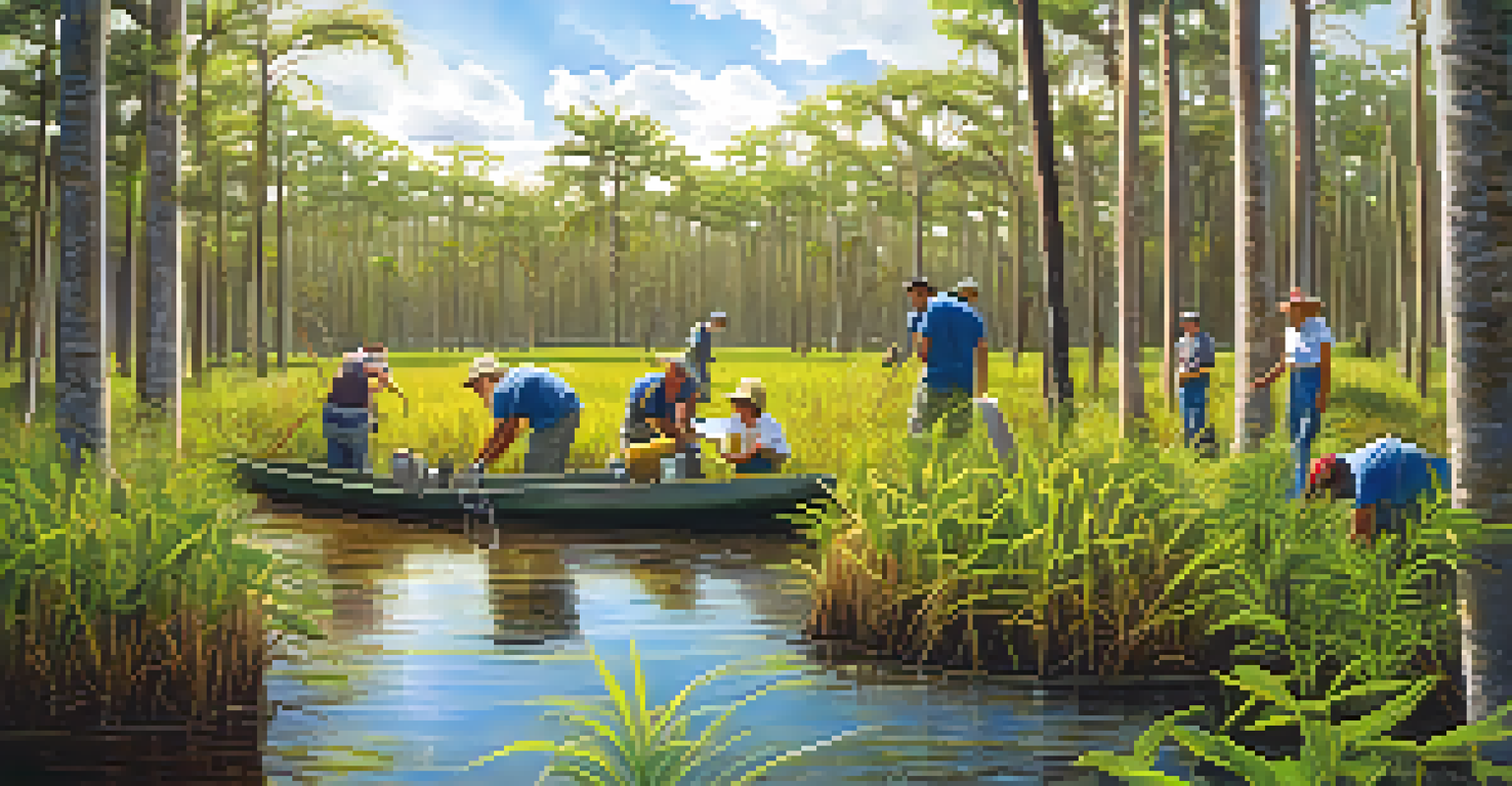 Travelers engaged in a habitat restoration project in the Everglades, planting native plants with a conservationist.