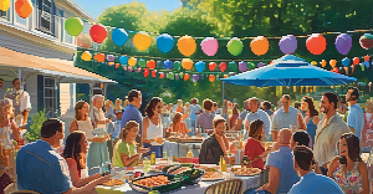 A lively outdoor barbecue gathering with friends and family enjoying food and drinks.