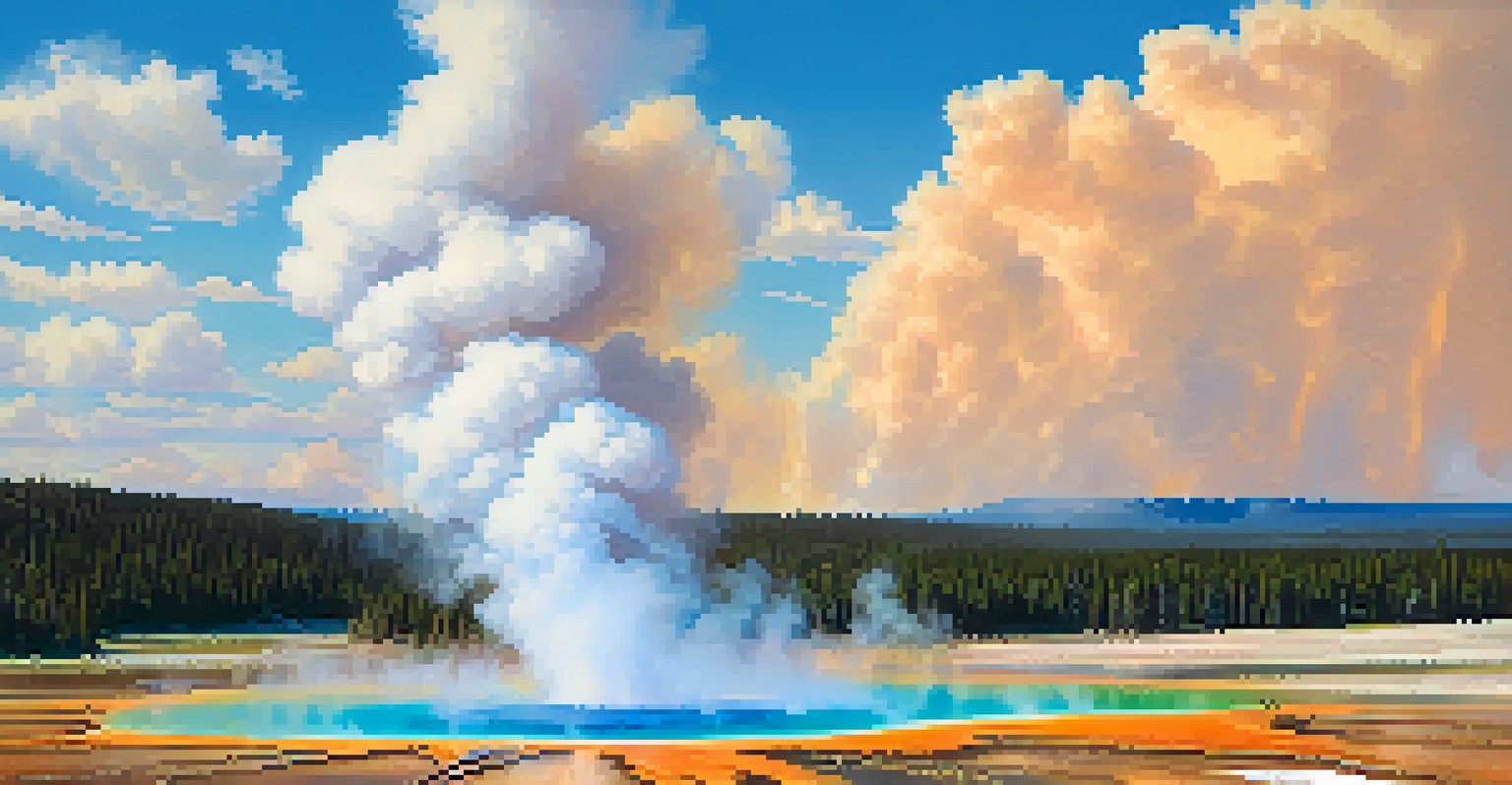 A colorful view of Grand Prismatic Spring in Yellowstone National Park with a grazing bison.