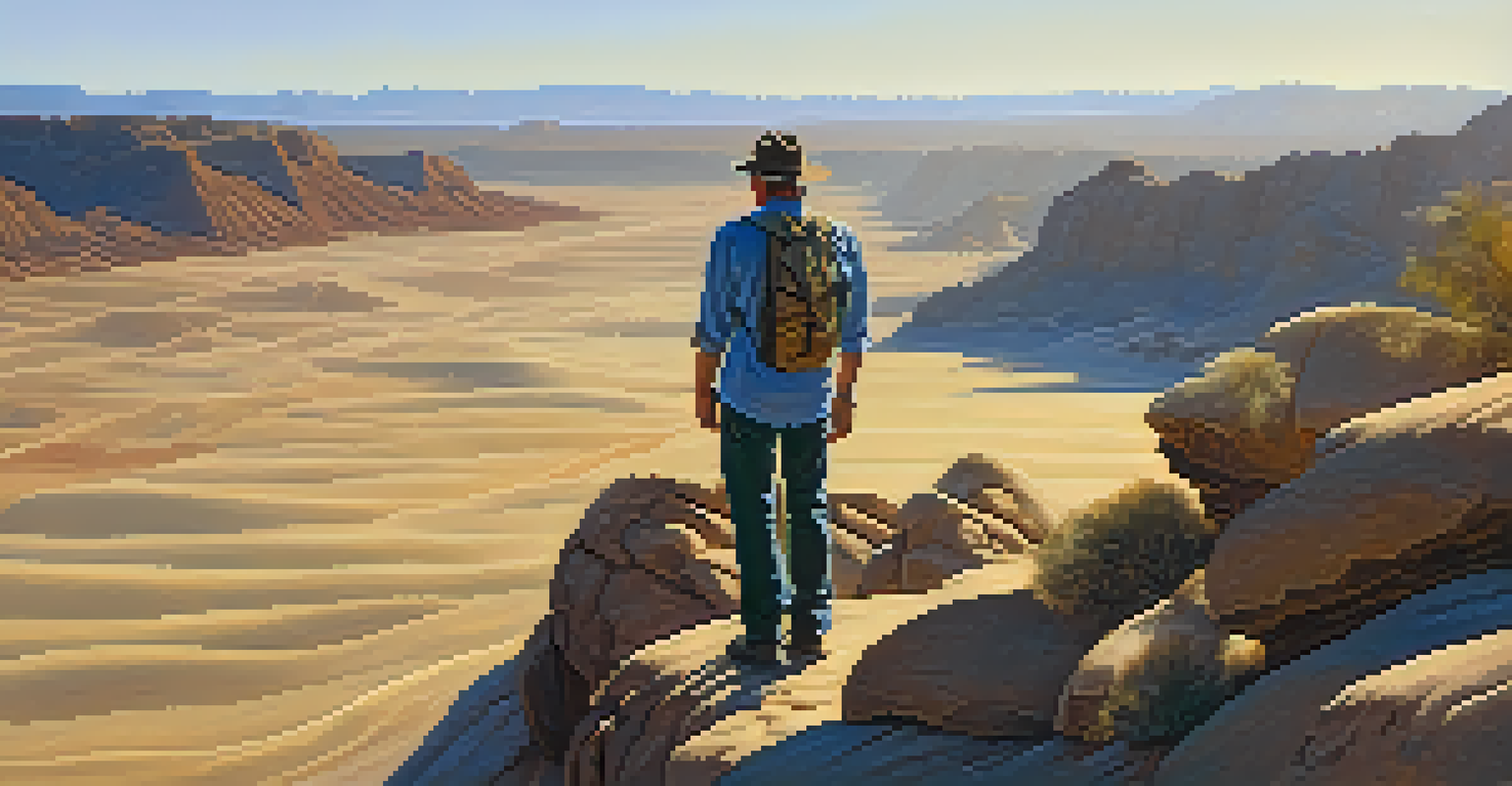 A photographer capturing a desert landscape at golden hour, with dramatic lighting and textures.