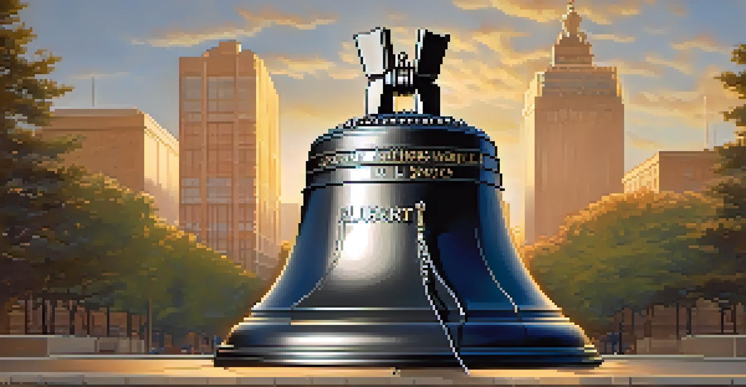Close-up view of the Liberty Bell, showcasing its crack and inscription, with warm lighting enhancing its iconic features.