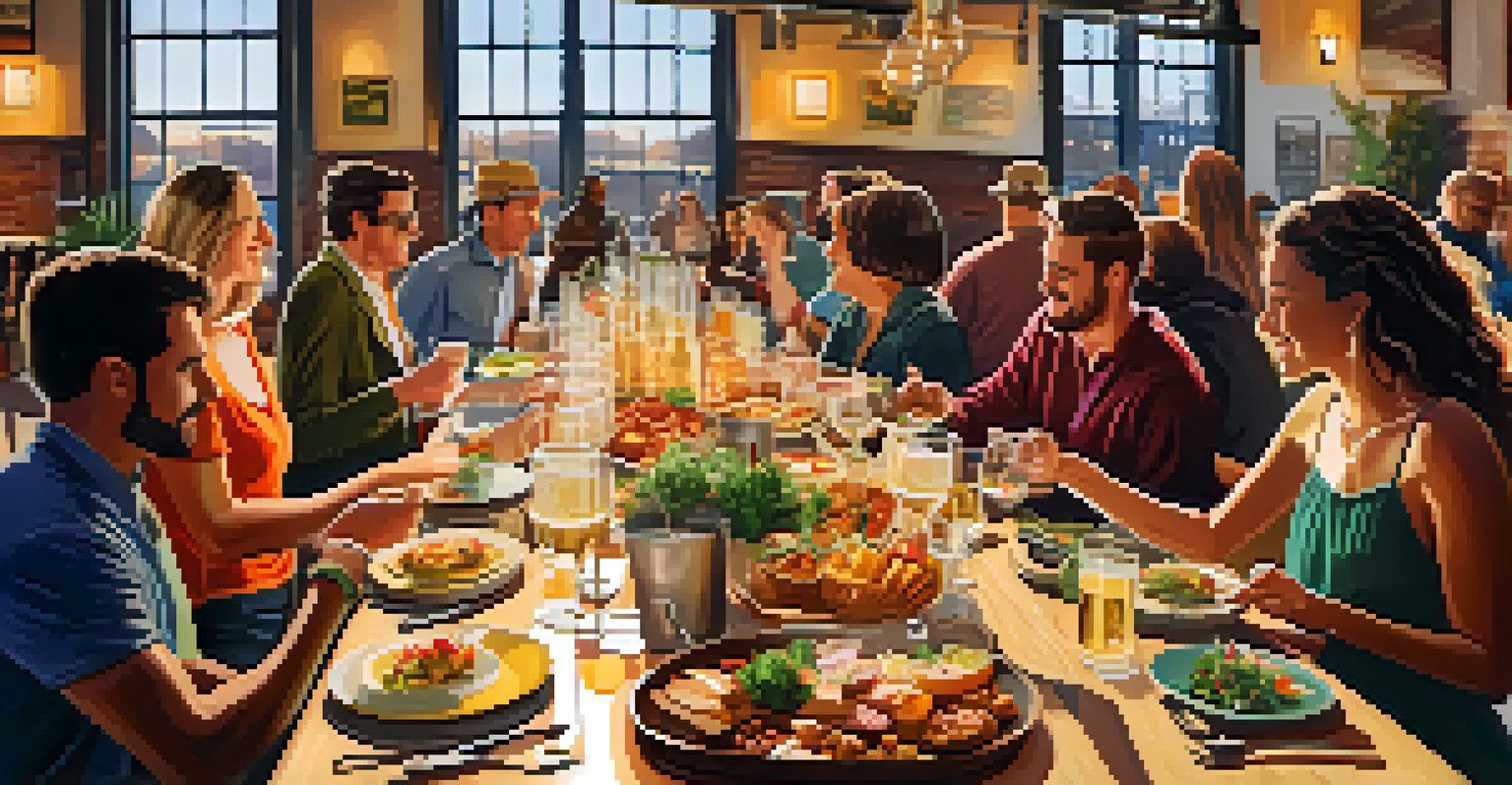 Food and drink pairing event at a brewery with guests enjoying colorful dishes and craft beverages.