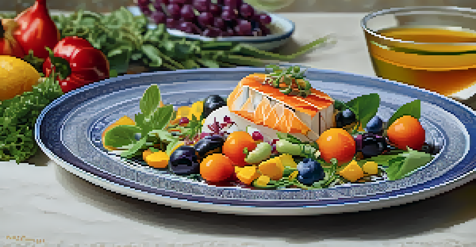 A traditional dish elegantly plated with vibrant colors and detailed presentation, set against a softly blurred background.