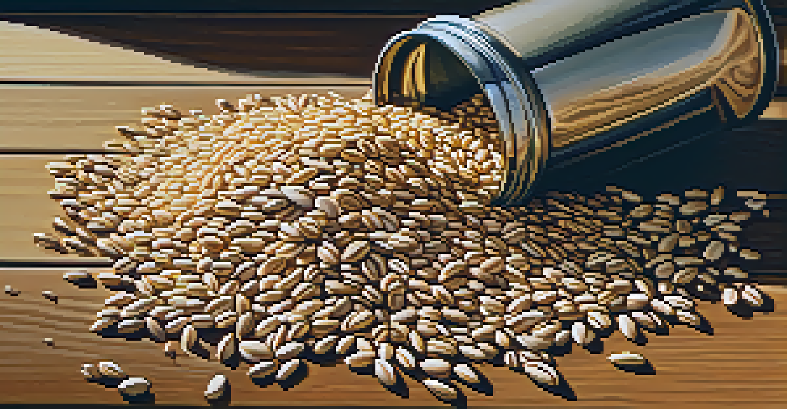 Close-up of freshly malted barley grains on a wooden table.